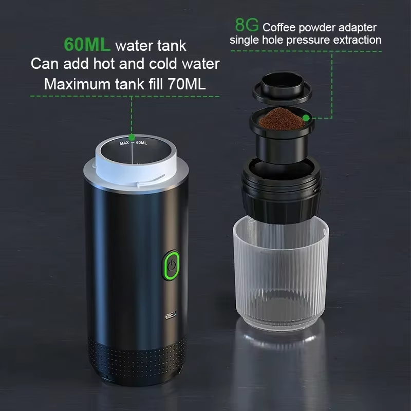 DENOKIN Portable Espresso Coffee Machine | 3-in-1 for Car & Home Use