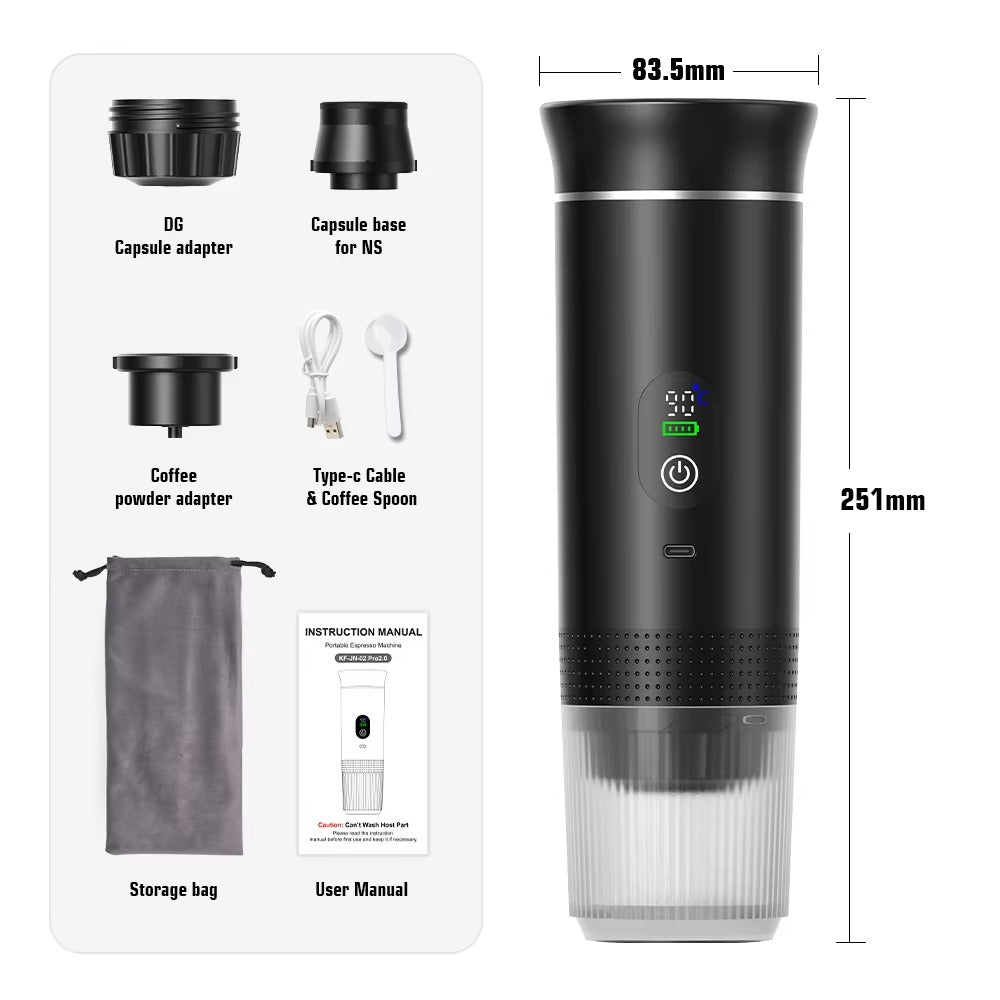 DENOKIN Portable Espresso Coffee Machine | 3-in-1 for Car & Home Use